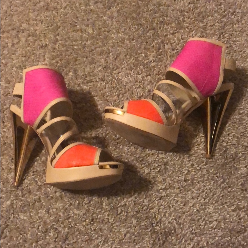 Pink and orange platform heels